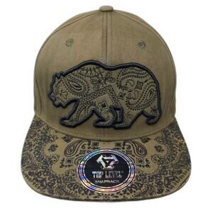 Top Level Snapback Hat Green Black Paisley Embroidered Bear California Logo OS
